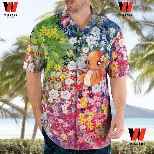 Cheap Charmander Playing With Summer Flowers  Pokemon Hawaiian Shirt, Charmander Shirt