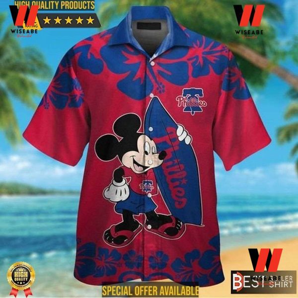 Cheap Mickey Mouse Tropical Flowers Phialadelphia Phillies Hawaiian Shirt Mens