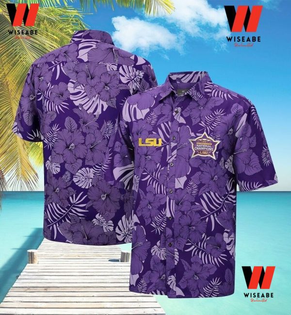Cheap Purple NCAA 2023 Lsu Baseball National Championship Hawaiian Shirt