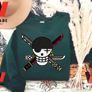 Cheap Zoro Logo Pirates One Piece Anime Embroidered Hoodie, Gifts For One Piece Fans