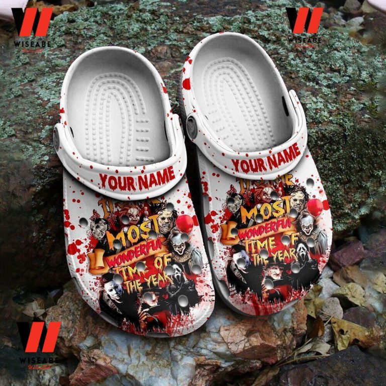 Custom Name Horror Characters Halloween Crocs, Halloween Gifts For Adults