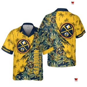 Cheap NBA Bassketball Tropical Trees Denver Nuggets Hawaiian Shirt