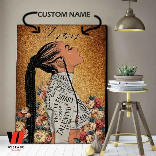 Personalized Afro Black Girl Smart Pretty Strong Wall Art Canvas, Juneteenth Decoration
