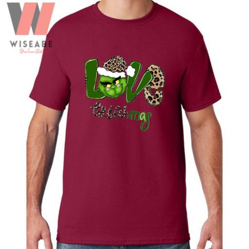 Cute Christmas Leopard Love With Grinchmas Grinch Face Shirt