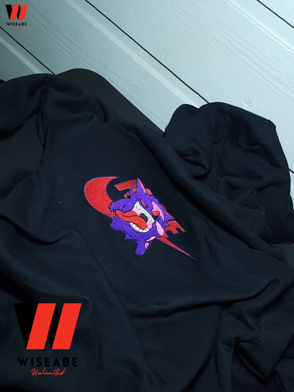 Nike Gengar Embroidered Sweatshirt, Pokemon Embroidered Hoodie
