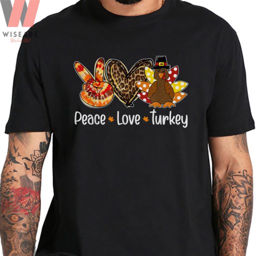 Unique Peace Love Turkey Pumpkin Thanksgiving T Shirt