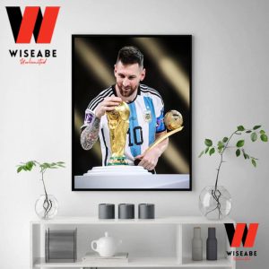 Hot Lionel Messi With World Cup Trophy 2022 Poster