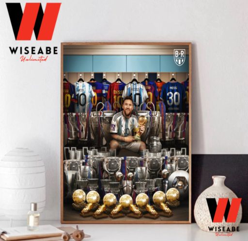 Hot Lionel Messi With Trophys And Awards Poster