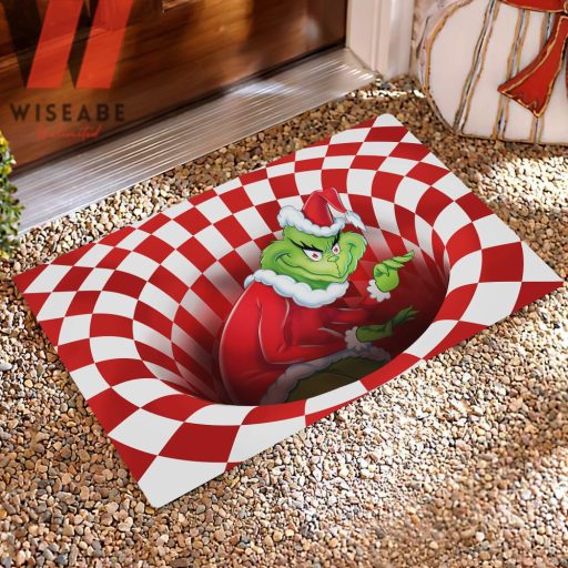 Funny The Grinch Santa On Caro Hole 3D Grinch Door Mat