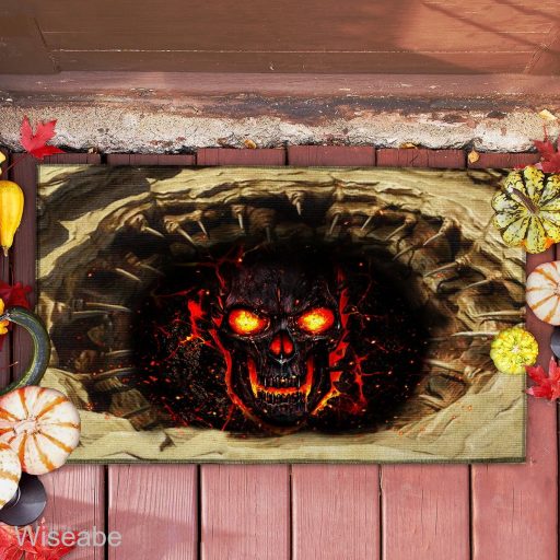 Horror Skull 3D Illusion Under Deep Hole Halloween Doormat, Halloween Front Door Decoration