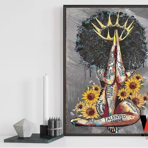 Creative Black Queen With Sunflower Wall Art Poster, Black Mothers Day Gifts