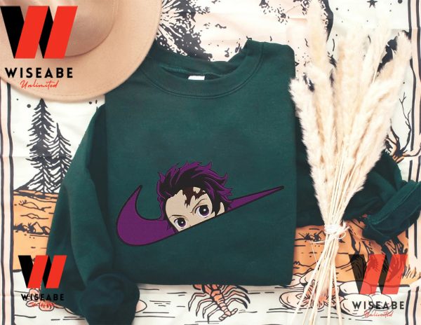 Purple Tanjiro Demon Slayer Nike Embroidered Sweatshirt, Anime Embroidered Sweatshirt