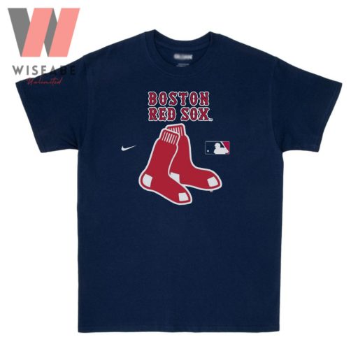 Cheap Navy MLB Logo Of Boston Red Sox T Shirt