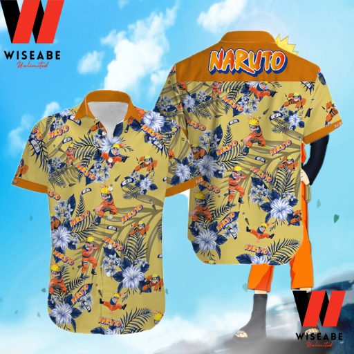 Yellow Tropical Flowers And Naruto Anime Hawaiian Shirt, Naruto Merchandise