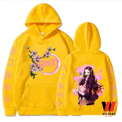 Cheap Japanese Nezuko Sakura Flower Demon Slayer Hoodie, Demon Slayer Gifts