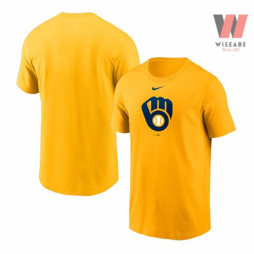 Cheap Logo Of Milwaukee MLB And Nike Yellow Brewers T Shirt