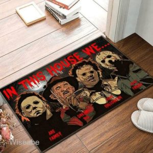 In this House We Horror Killers Characters Movie Doormat, Horror Halloween Front Door Decoration