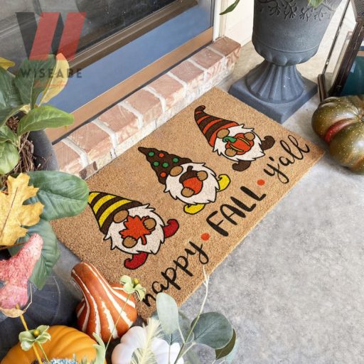 Cute Three Gnomes Happy Fall Y’all Fall Doormat, Thanksgiving Door Decor