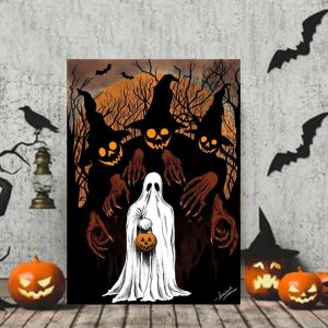 Horror Ghost And Pumpkin Witches Halloween Art Canvas