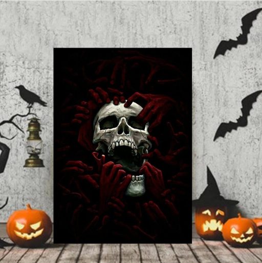 Horror Skull With Bloody Hand Halloween Canvas