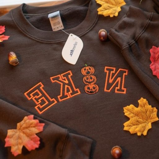 Unique Nike Pumpkin Embroidered Nike Halloween Sweatshirt