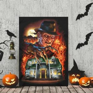 Horror Freddy Krueger With Haunted Halloween Canvas Painting