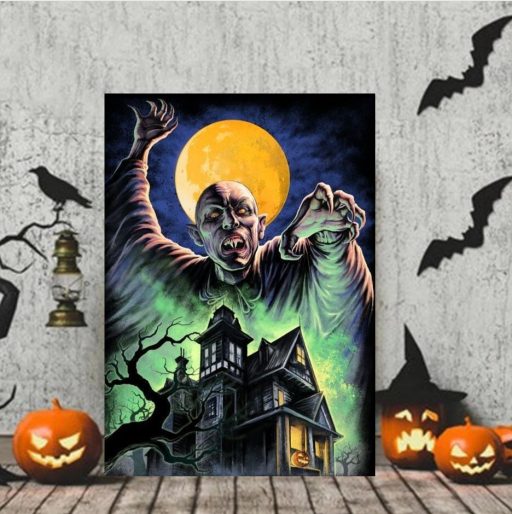 Horror Haunted House With Monster Halloween Canvas Painting