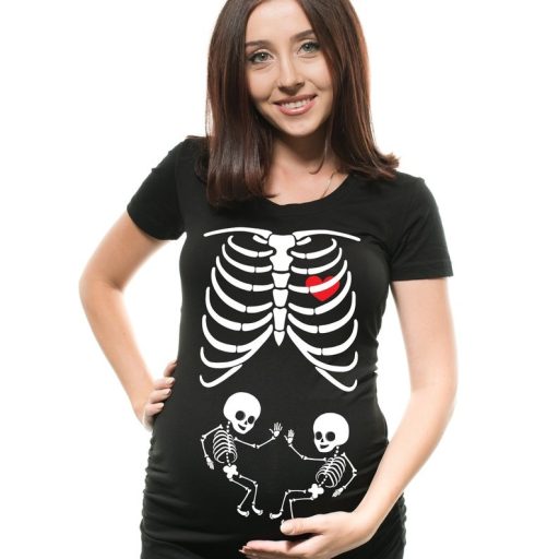 Unique Halloween Twins Baby Skeleton Maternity Shirt