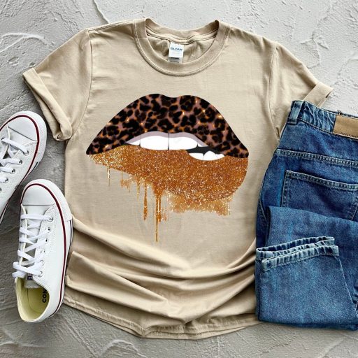 Cheap Dripping Lips Biting Leopard Pattern Louis Vuitton T Shirt Women, Lv Shirt Women’s