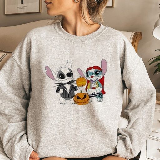 Stitch Cosplay Jack Skellington And Sally Disney Halloween Sweatshirt