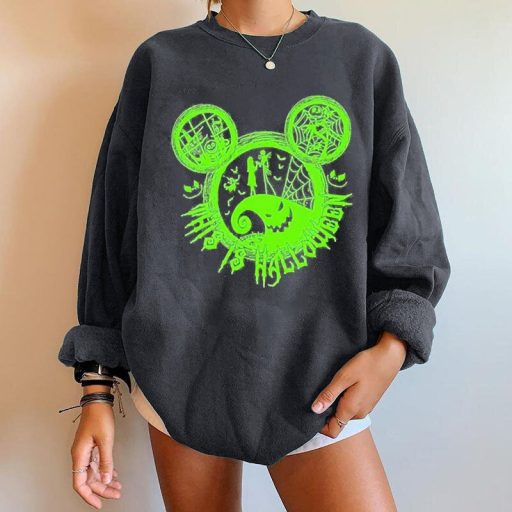 Mickey Jack Skellington And Sally Pattern Vintage Disney Halloween Sweatshirt