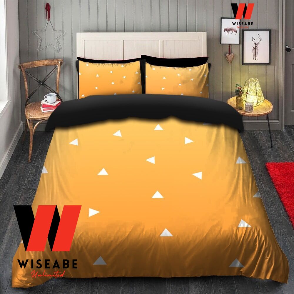 Cheap Yellow Haori Zenitsu Inspired Demon Slayer Bedding Set, Anime Bed Sheets