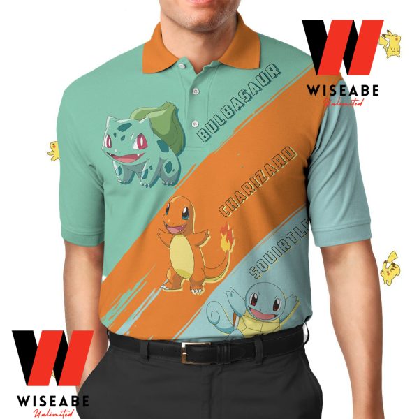 Cheap Bulbasaur Charmander Squirtle Pokemon Polo Shirt, Pokemon Collared Shirt