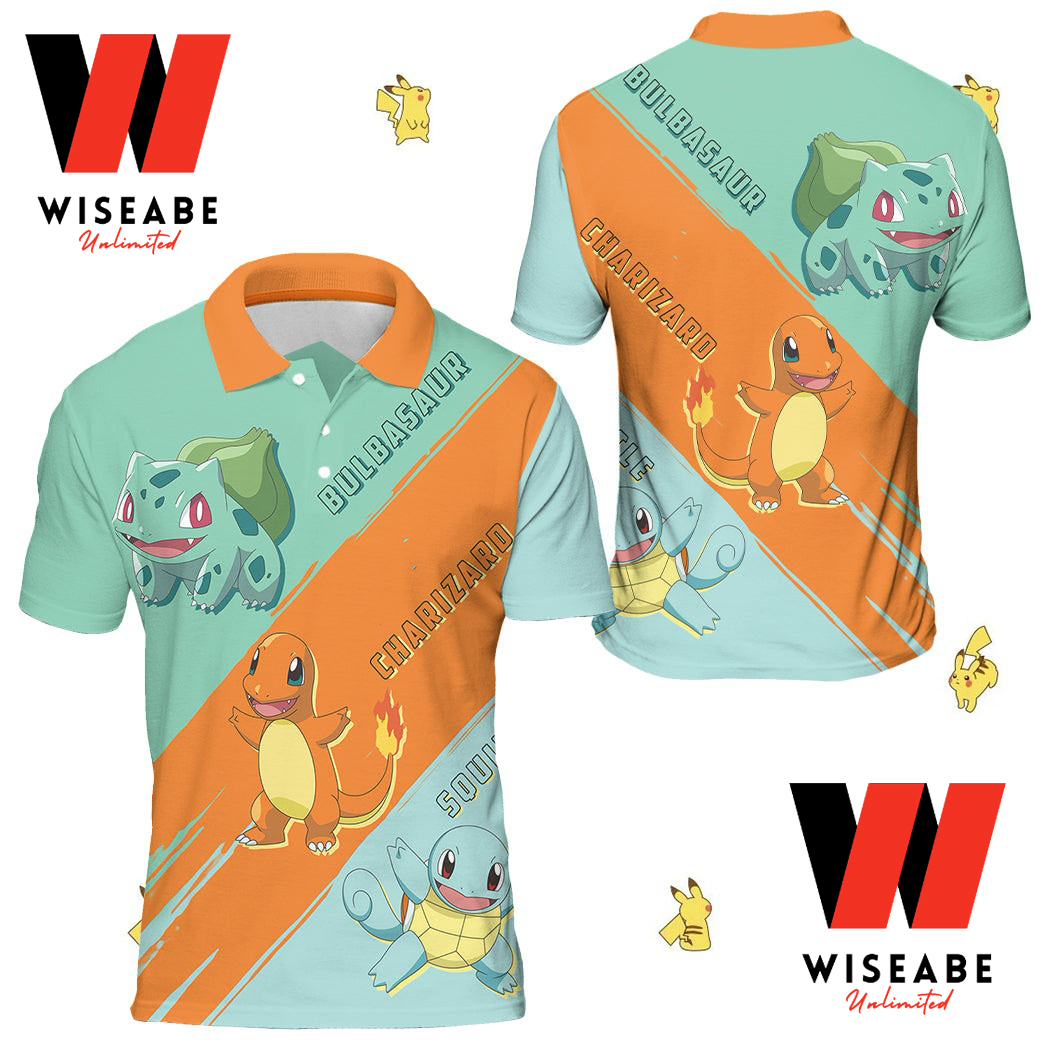 Cheap Bulbasaur Charmander Squirtle Pokemon Polo Shirt, Pokemon Collared Shirt