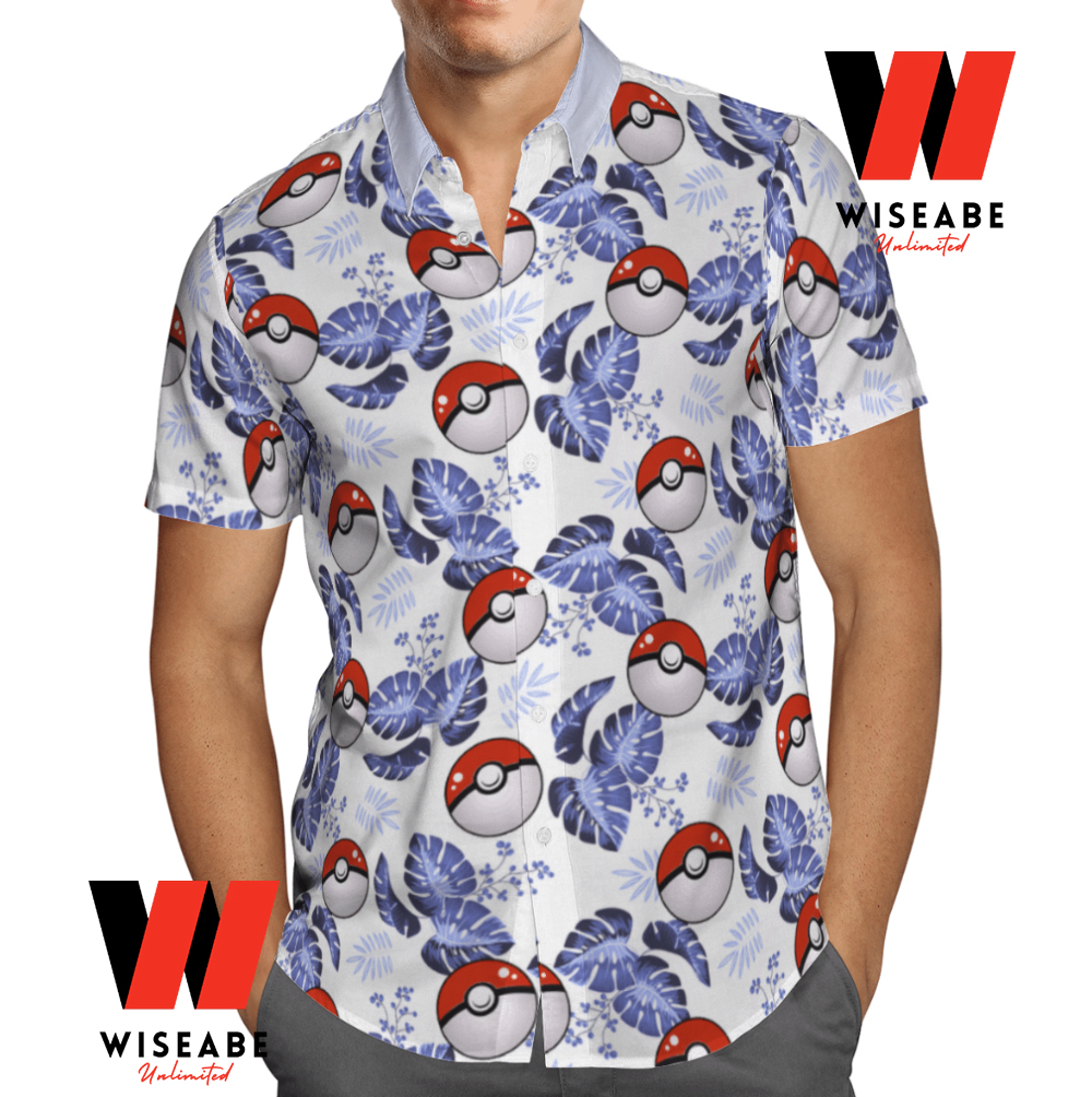 Cheap Poke Ball Tropical Leaves Pokemon Hawaiian Shirt, Pokemon Button Up Shirt