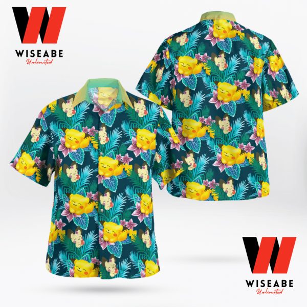 Cheap Pikachu Playing With Tropical Flowers Pokemon Hawaiian Shirt, Pikachu Shirt