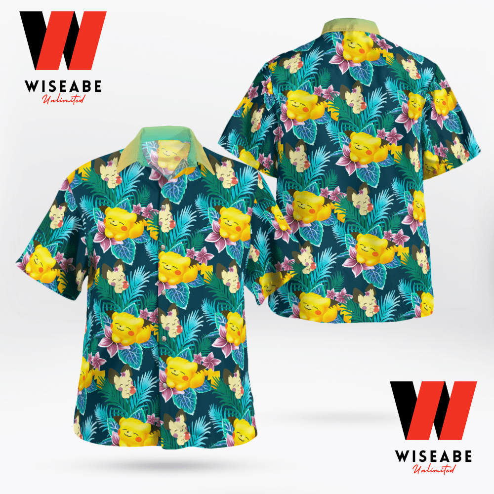 Cheap Pikachu Playing With Tropical Flowers Pokemon Hawaiian Shirt, Pikachu Shirt