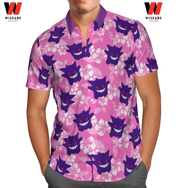 Cheap Pink Tropical Flowers Gengar Pokemon Hawaiian Shirt, Gengar Shirt