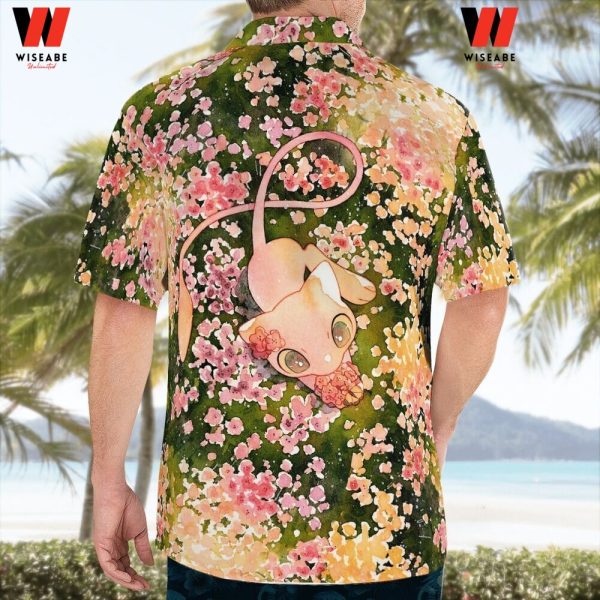 Cheap Mew Playing With Flowers Pokemon Hawaiian Shirt, Pokemon Button Up Shirt