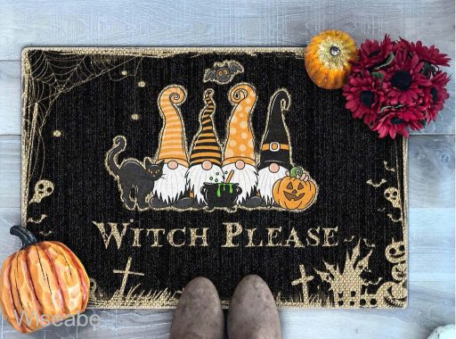 Gnomes Welcome Witch Please Halloween Doormat, Halloween Front Door Decoration