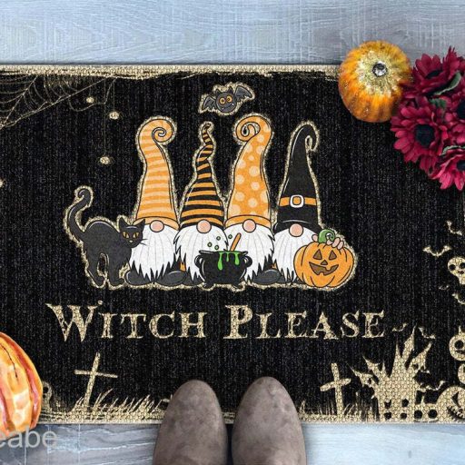 Gnomes Welcome Witch Please Halloween Doormat, Halloween Front Door Decoration