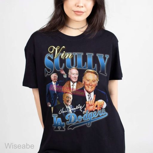 RIP Vin Scully Legendary Los Angeles Dodgers Sports Commentator 90s T-Shirt