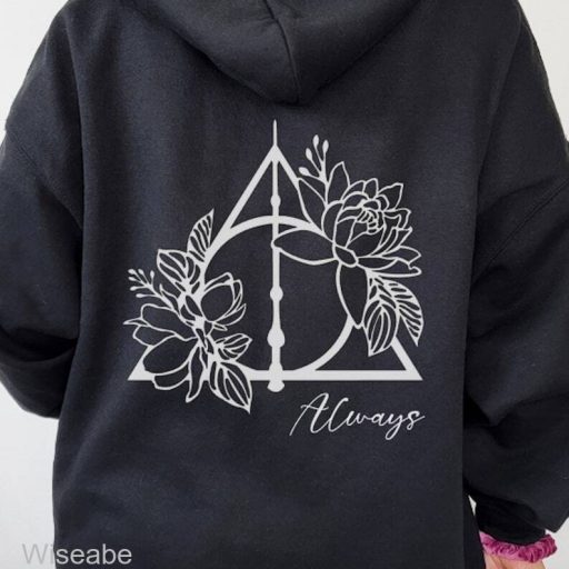 Vintage Three Deathly Hallows Logo Always Beside Flower Harry Potter Hoodie, Harry Potter Merchandise