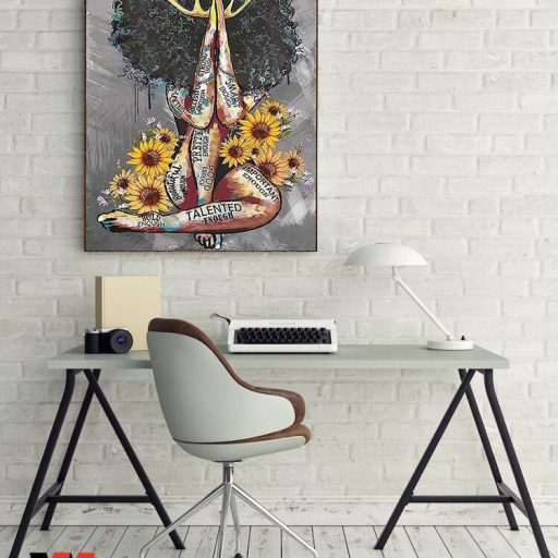 Creative Black Queen With Sunflower Wall Art Poster, Black Mothers Day Gifts