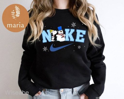 Nike x Snoopy Christmas Crewneck Sweatshirt, Trendy Christmas Sweatshirt, Nike Christmas Sweatshirt, Nike Crewneck Sweatshirt