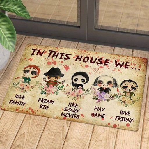 Cute Halloween Characters Horror Movie In This House Spooky Doormat