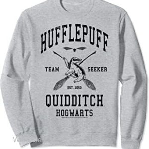 Hufflepuff Quidditch Team Seeker Black Logo Harry Potter Crew Neck Sweatshirt, Harry Potter Merchandise