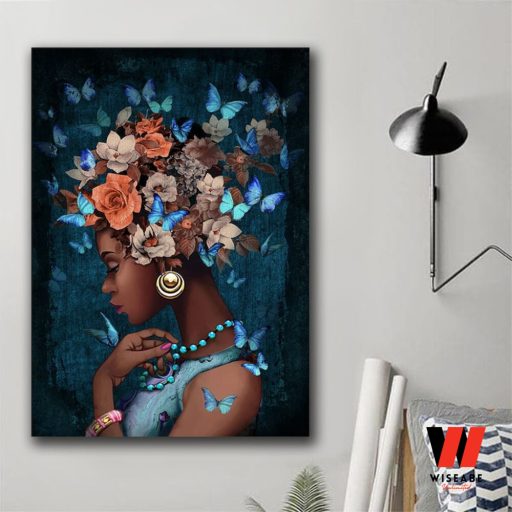 Butterfly Pot Head Black Woman Wall Art Poster, Birthday Gifts For A Black woman