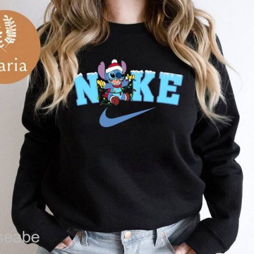 Nike x Stitch Christmas Crewneck Sweatshirt, Trendy Christmas Sweatshirt, Nike Christmas Sweatshirt, Nike Crewneck Sweatshirt