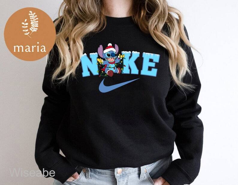 Stitch Christmas NIKE Embroidered Sweatshirt, Stitch Embroidered T-shirt, Stitch  Embroidery Polo Shirt